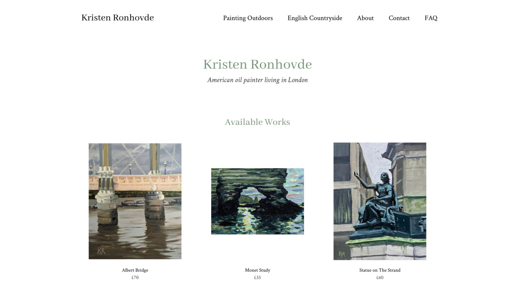 A screenshot of the website for Kristens Gallery